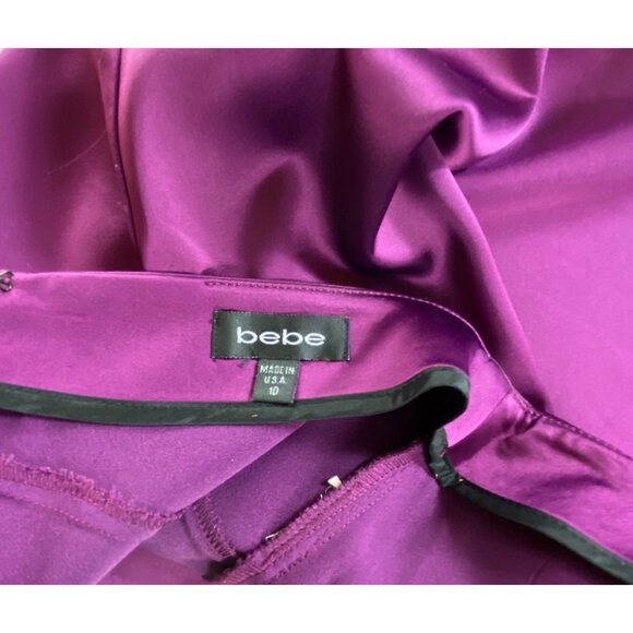 Sexy Bebe Purple Satin Pencil Skirt Rhinestone Size 10 Formal Cocktail Pinup Y2K - Picture 3 of 4
